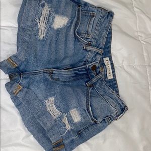 high rise short light blue denim ripped shorts